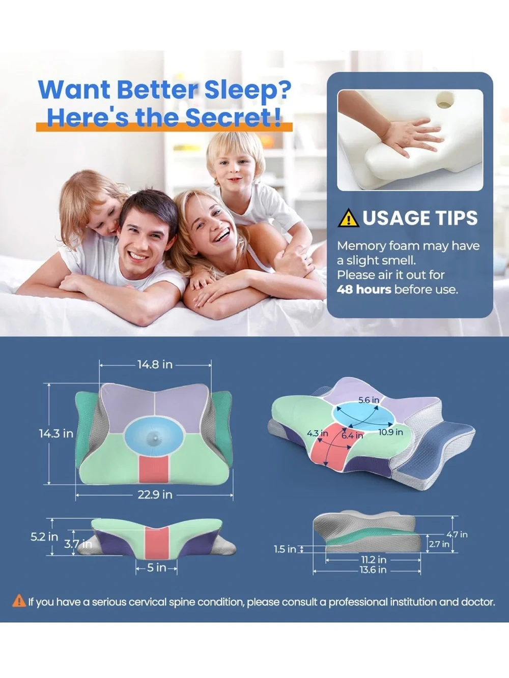 Cooling Cervical Memory Foam Pillow for Neck Support Posture Orthopedic Pillow